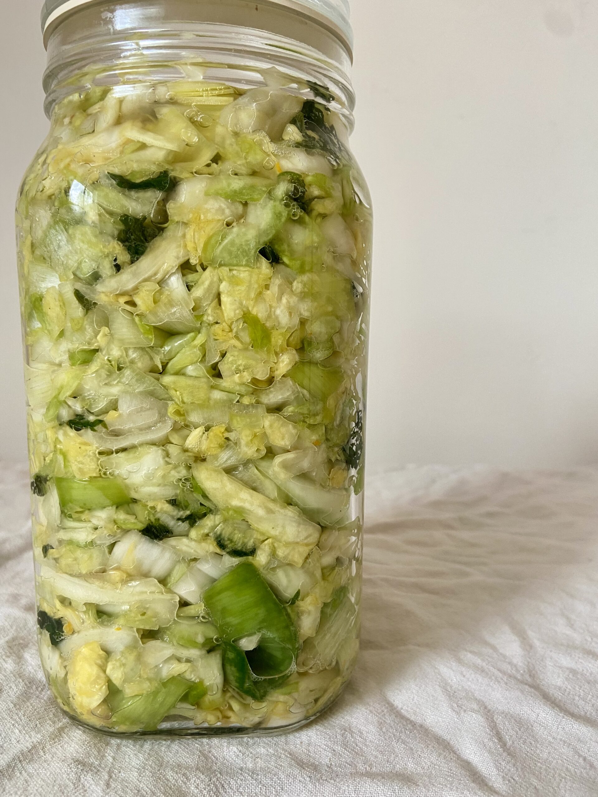 Stinging nettle sauerkraut with leeks and lemon